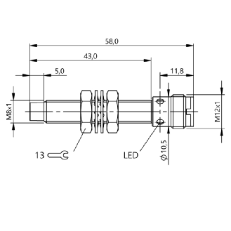 DPI M08 PNP NF P2,5mm non noyé lg58(41)mm Inox 10-30Vdc / M12 4P-Lire la description