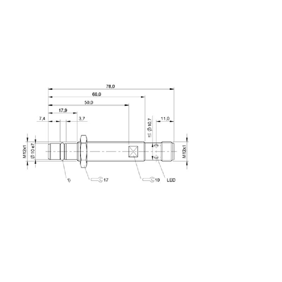 DPI HP M12 PNP NO P1,5mm noyé lg78mm Inox 10-30Vdc 500bar / M12 4P-Lire la description