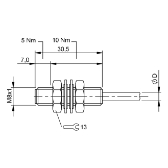 DPI HP M08 PNP NO P1,2mm noyé lg30.5mm 10bar Inox / Câble 5m PVC-Lire la description