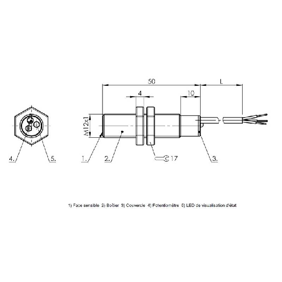 DPC M12 PNP NO P4mm noyé Pot. lg50(40)mm Inox 12-35Vdc / Câble 2m PUR-Lire la description