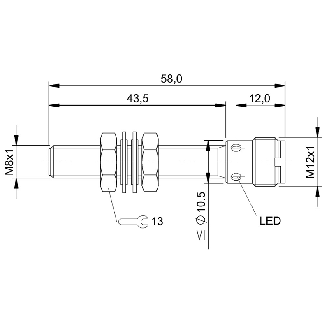 DPI M08 NPN NO P1,5mm noyé lg58(43,5)mm Inox / M12 4P-Lire la description