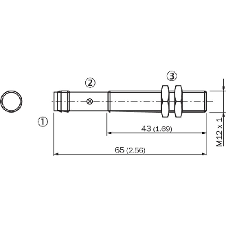 DPI M12 NPN NF P2mm noyé lg65(43)mm Laiton 10-30Vdc / M12 4P-Lire la description