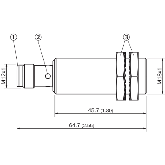 DPI M18 NPN NO P8mm noyé 64.7(45.7)mm Tout-inox V2A / M12 4P-Lire la description