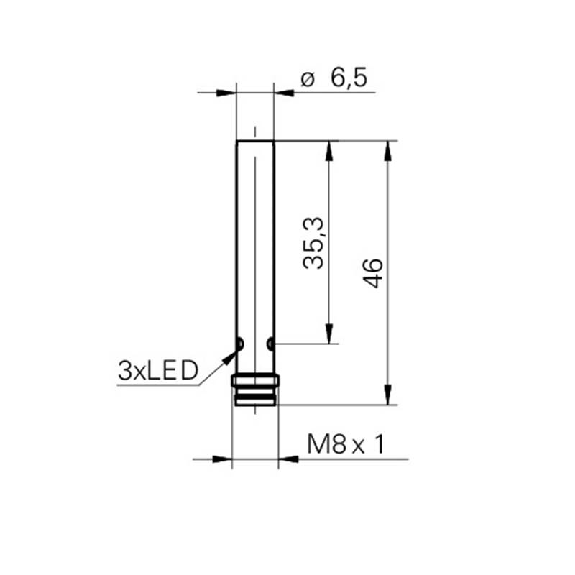 DPI D6,5 PNP NF P2mm quasi-noyé lg46mm tout Inox 10-30Vdc / M08 3P-Lire la description