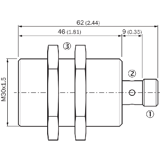 DPI M30 PNP NO P15mm noyé Fact1 62(45)mm Laiton PTFE / M12 4P-Lire la description