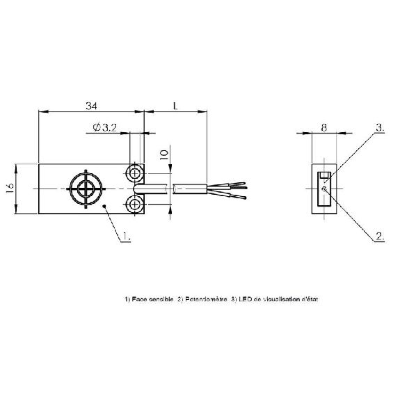 DPC Rect. PNP NO P8mm noyé 8x16x34mm / Câble 2m PUR-Lire la description