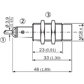 DPI M18 PNP NO P8mm non noyé lg48(23)mm Laiton / Câble 2m PVC-Lire la description