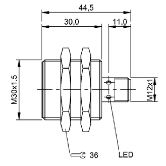 DPI M30 ANA 0-10V P2-10mm noyé lg44,5(30)mm Laiton 15-30Vdc / M12 3P-Lire la description