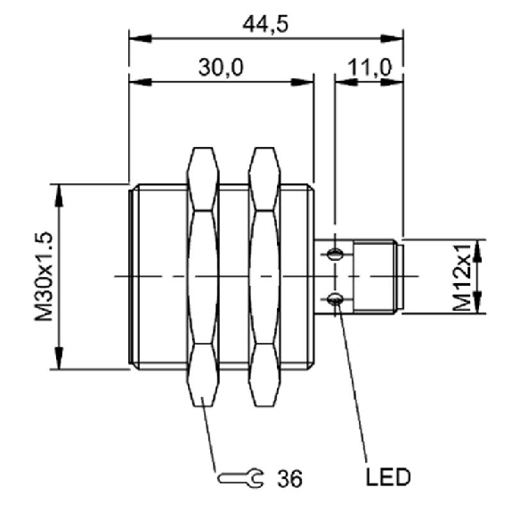 DPI M30 ANA 0-10V P2-10mm noyé lg44,5(30)mm Laiton 15-30Vdc / M12 3P-Lire la description