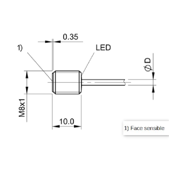 DPI M08 PNP NO P1,5mm noyé lg10mm Inox 10-30Vdc / Câble 2m PUR-Lire la description