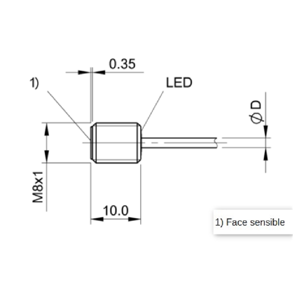 DPI M08 PNP NO P1,5mm noyé lg10mm Inox 10-30Vdc / Câble 2m PUR-Lire la description