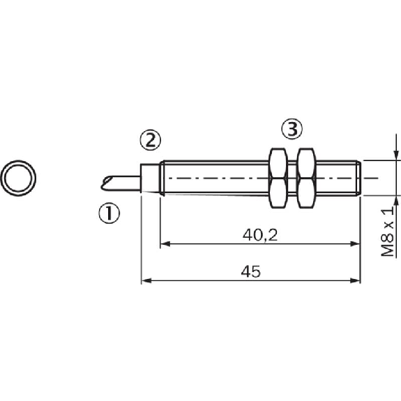 DPI M08 NPN NO P1,5mm noyé lg45(40,2)mm Laiton / Câble 2m PVC-Lire la description
