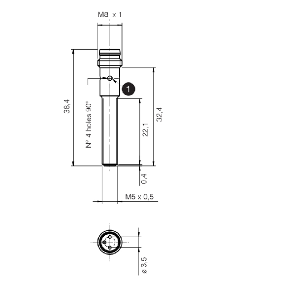DPI M05 NPN NF P0,8mm noyé 38,4(22,1)mm Inox 10-30Vdc M08 3P-Lire la description
