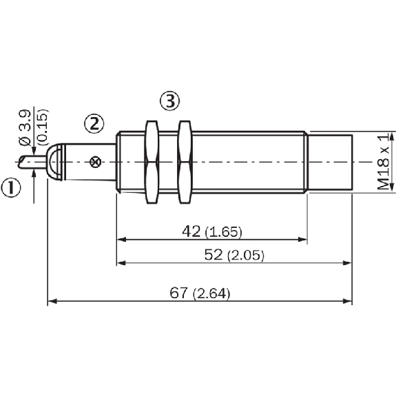 DPI M18 ANA 0-10V/4-20mA P8mm non noyé lg(67(42)mm Laiton / Câble 2m-Lire la description