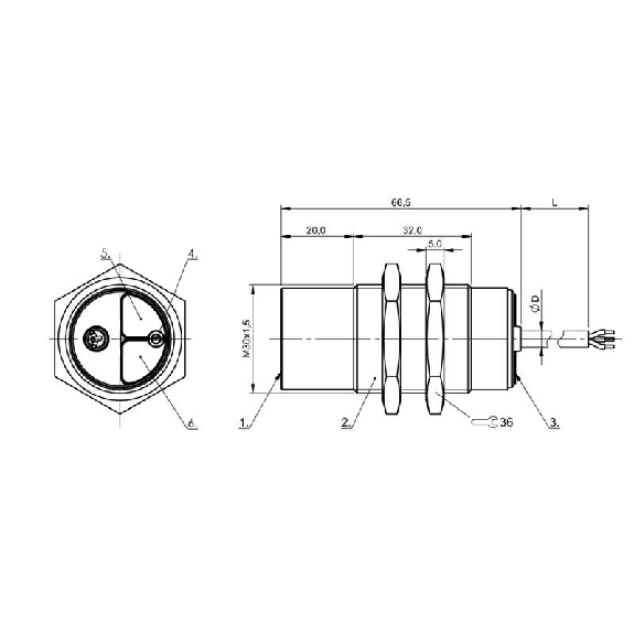 DPC M30 NPN NO P25mm non noyé lg65.5(32)mm / Câble 2m-Lire la description