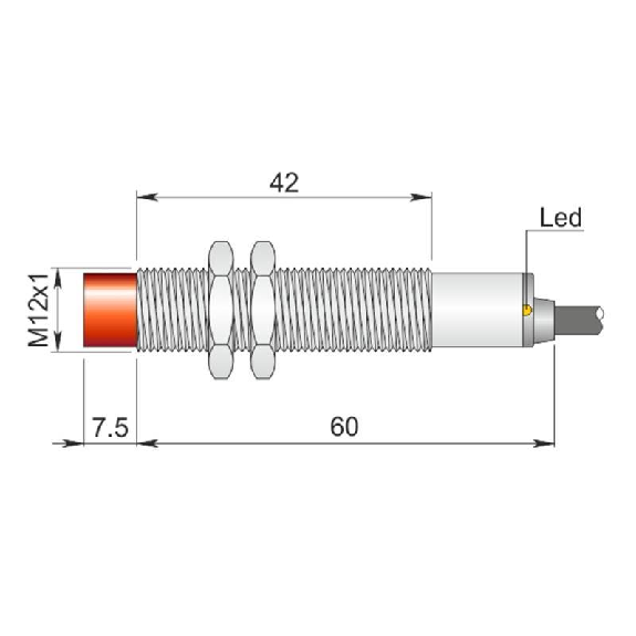 DPI M12 NPN NO P4mm non noyé lg67.5(42)mm Laiton / Câble 2m PVC-Lire la description