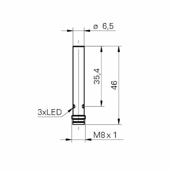 DPI D6,5 PNP NO P2mm noyé lg46mm Acier 10-30Vdc / M08 3P-Lire la description