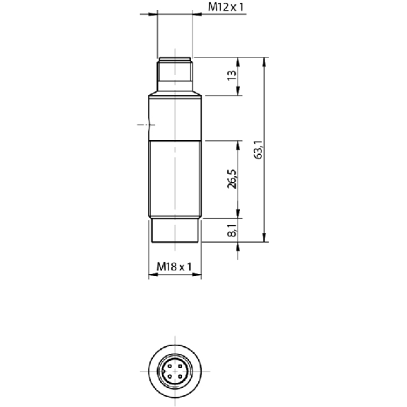 DPI M18 NPN NO+NF P12mm non noyé Inox 10-30Vdc M12 4P-Lire la description
