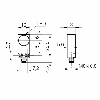 DPI Rect. PNP NO P4mm noyé 12x8x23.5mm 10-30Vdc / M05 4P-Lire la description