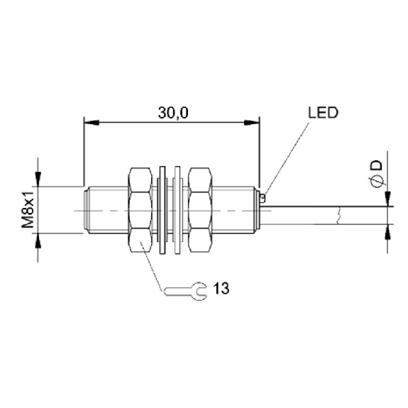 DPI M08 PNP NF P2mm noyé lg30mm Inox 10-30Vdc / Câble 2m PUR-Lire la description