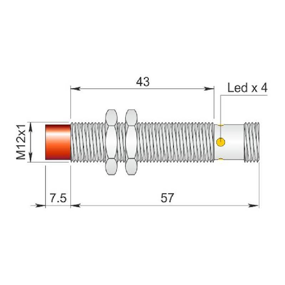 DPI M12 PNP NO P4mm non noyé 72(43)mm Laiton 10-30Vdc / M12 4P-Lire la description