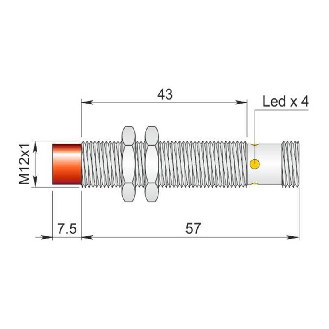 DPI M12 PNP NO P4mm non noyé 72(43)mm Laiton 10-30Vdc / M12 4P-Lire la description