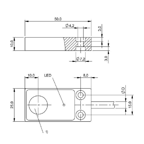 DPI Rect. PNP NO+NF P5mm noyé 25x50x10mm Alu 10-30Vdc / Câble 5m PVC-Lire la description