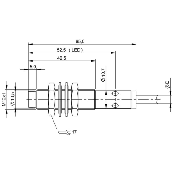 DPI M12 ANA 0-10V P1-4mm lg65(30.5)mm Laiton / Câble 5m PUR-Lire la description