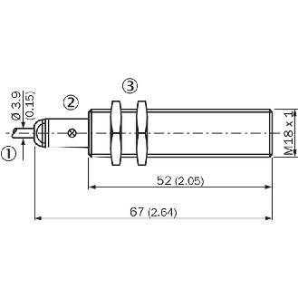 DPI M18 PNP NO P8mm noyé lg67(52)mm Laiton 10-30Vdc / Câble 2m PVC-Lire la description