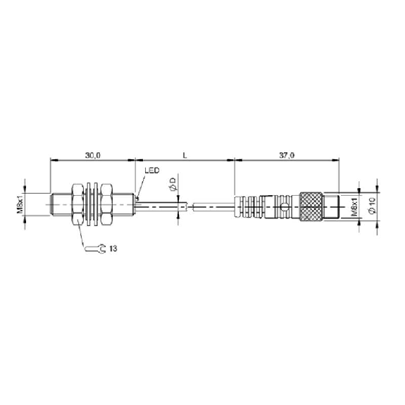 DPI M08 PNP NO P2mm noyé lg30mm Inox 10-30Vdc / M08 3P+C0.5m-Lire la description