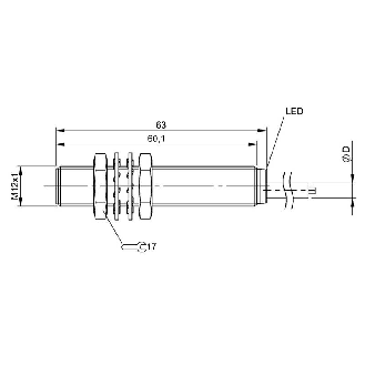 DPI M12 NPN NF P2mm noyé lg63mm Inox 10-30Vdc / Câble 2m PVC-Lire la description