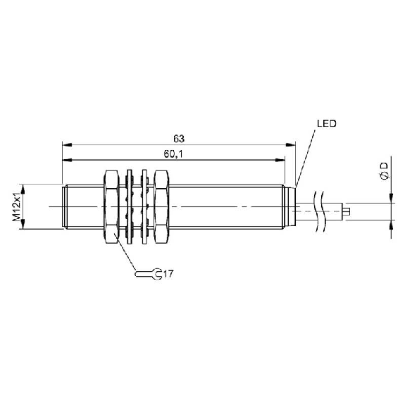 DPI M12 NPN NF P2mm noyé lg63mm Inox 10-30Vdc / Câble 2m PVC DPI M12 NPN NF P2mm noyé lg63mm Inox 10-30Vdc / Câble 2m PVC-Lire la description