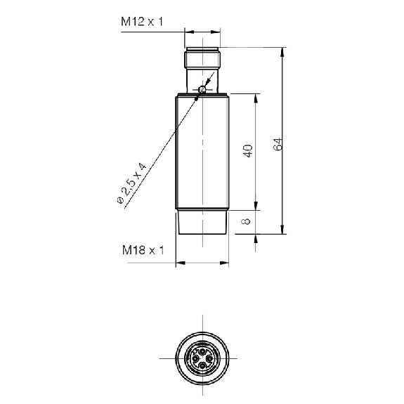 DPI M18 NPN NO P5mm non noyé 64(40)mm Laiton 10-30Vdc M12 4P-Lire la description