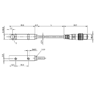 DPI Rect. PNP NO P2mm noyé 8x8x40mm / M08 3P+C0.5m PUR-Lire la description