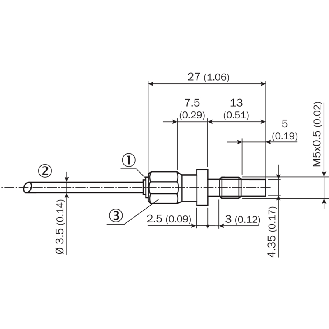 DPI HP PNP NO P1mm noyé 27(5)mm 500 bar +100°C Phynox / Câble 2m PUR-Lire la description