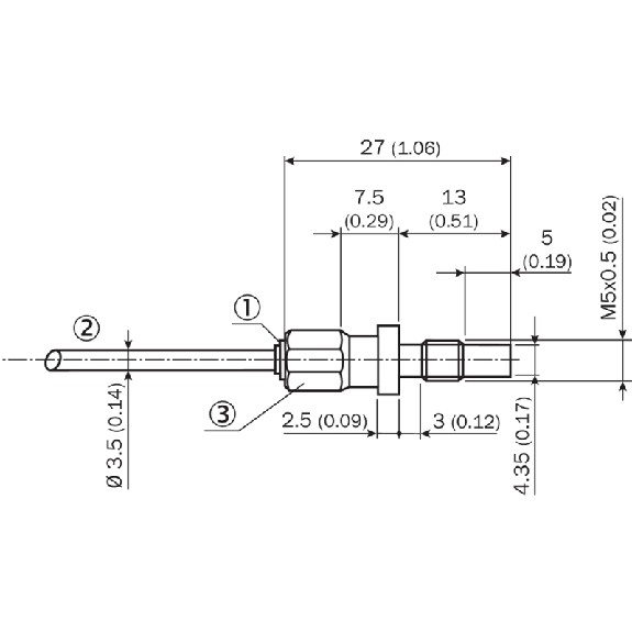 DPI HP PNP NO P1mm noyé 27(5)mm 500 bar +100°C Phynox / Câble 2m PUR-Lire la description