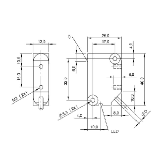 DPI Rect. PNP NO P2mm noyé 26x40x12mm 10-30Vdc / Câble 5m PUR-Lire la description