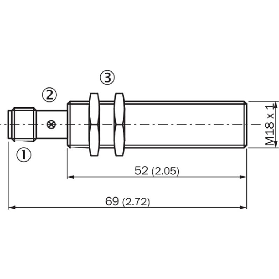 DPI M18 NPN NF P5mm noyé lg69(52)mm Laiton 10-30Vdc / M12 4P-Lire la description