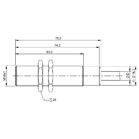 DPI HT M18 PNP NO+NF P5mm noyé 76.5(60)mm Laiton 120°C / C5m Silicone-Lire la description