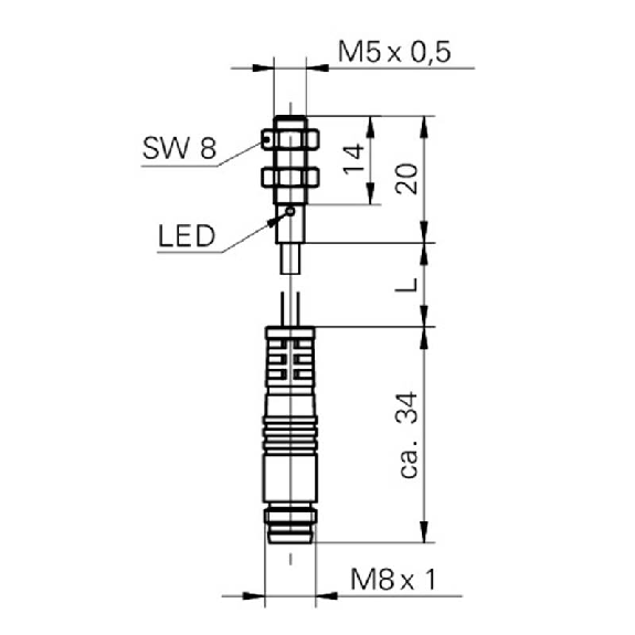 DPI M05 NPN NO P1mm noyé lg20mm Acier 10-30Vdc / M08 3P+C0.2m PUR-Lire la description