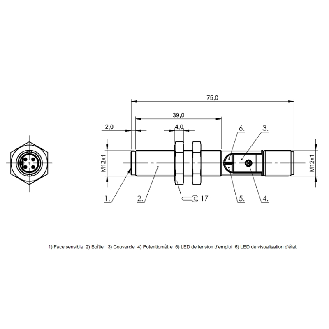 DPC M12 PNP NF P4mm noyé Pot. 75(37)mm 10-30Vdc / M12 4P-Lire la description