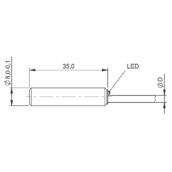DPI D08 PNP NO P2mm noyé lg35mm Inox 24Vdc / Câble 2,5m PUR-Lire la description