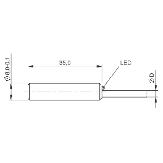 DPI D08 PNP NO P2mm noyé lg35mm Inox 24Vdc / Câble 2,5m PUR-Lire la description
