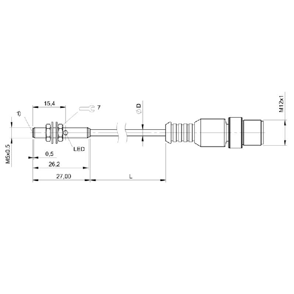 DPI M05 PNP NO P1,5mm noyé 27mm Inox 10-30Vdc / M12 4P+C0.2m PUR-Lire la description