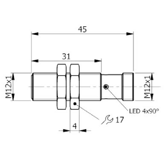 DPI M12 PNP NO P4mm noyé lg45(31)mm Inox 10-30Vdc / M12A 4P-Lire la description