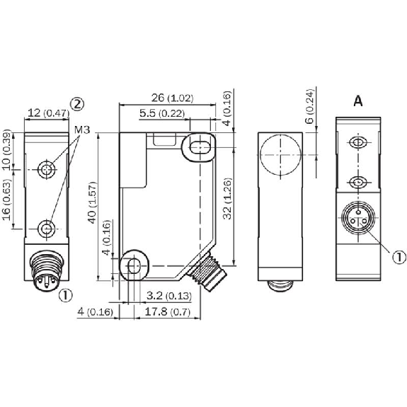 DPI Rect. PNP NO P8mm non noyé 12x40x26mm Plast. 10-30Vdc / M08 3P-Lire la description