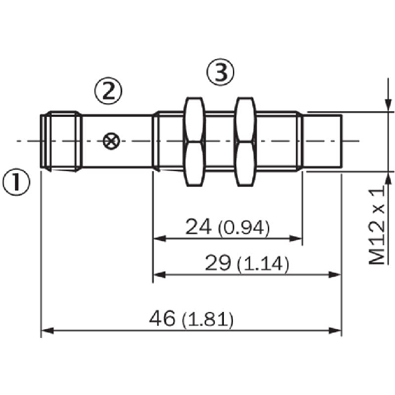 DPI M12 NPN NO P8mm non noyé lg46(24)mm Laiton 10-30Vdc / M12 4P-Lire la description
