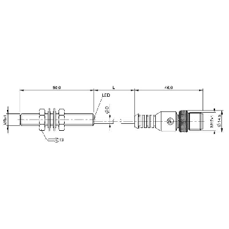 DPI M08 PNP NO P2mm noyé lg50mm Laiton 12-30Vdc / M12 4P+C0.2m-Lire la description
