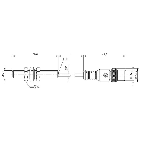 DPI M08 PNP NO P2mm noyé lg50mm Laiton 12-30Vdc / M12 4P+C0.2m-Lire la description