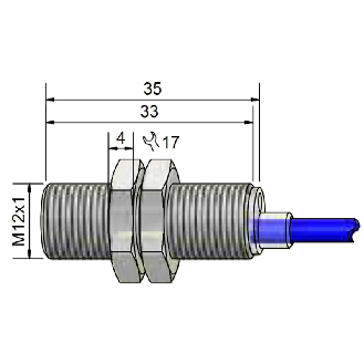 DPI Ex M12 2 fils DC NAMUR P2mm noyé 35(33)mm Laiton / Câble 2m-Lire la description